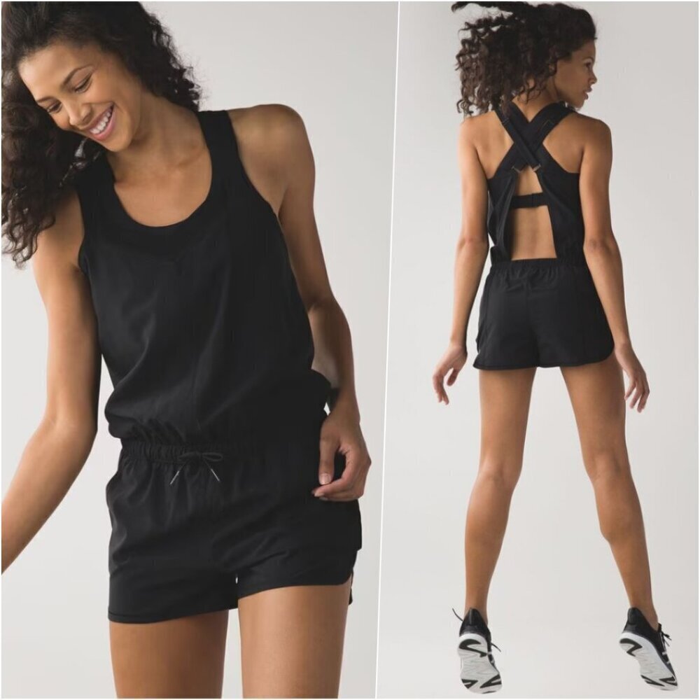 RARE Lululemon Run Open Back Lightweight Onesie Shorts Black 4 MINT